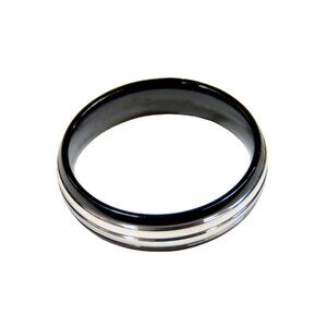Men's Stainless Steel Polished Ring with Black Accents